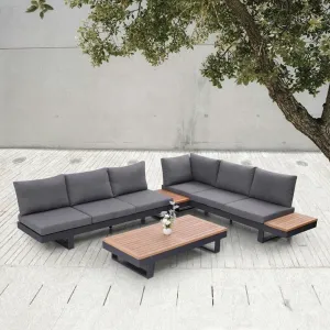 Hotel Use Removable Lazy L Shape Garden Lounge Couches Seating Furniture Outdoor Patio Wood Aluminum Sectional Corner Sofa Set