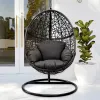 KD Design Foldable Wicker Patio Balcony Furniture Outdoor Garden Porch Rattan Egg Oval Relax Swing Hanging Seat Chair with Stand