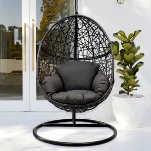 KD Design Foldable Wicker Patio Balcony Furniture Outdoor Garden Porch Rattan Egg Oval Relax Swing Hanging Seat Chair with Stand