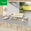 Kingwell Eco-Friendly Aluminum Frame Outdoor Dining Set-Weather Resistant Portable 6-Piece Bistro Table Chairs for Garden Patio