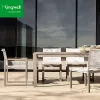Kingwell Solid Teak Wood Outdoor Dining Set Waterproof Durable Dining Table and Chairs for Hotels Courtyard Villa