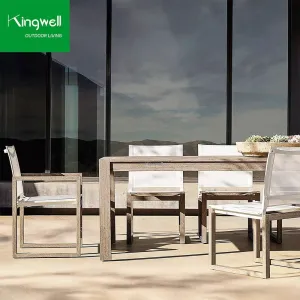 Kingwell Solid Teak Wood Outdoor Dining Set Waterproof Durable Dining Table and Chairs for Hotels Courtyard Villa