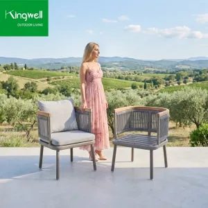 Kingwell OEM Luxury Modern Portable Outdoor Furniture Aluminum Rope Woven Garden Dining Chairs for Backyard Villas Hotel