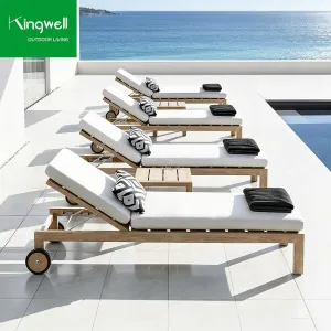 Kingwell Poolside Chaise Lounge Chairs Swimming Pool Teak Wood Sun Loungers for Outdoor Commercial Project