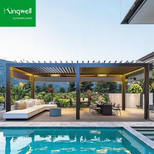 Kingwell 3x3 3x4 Modern Waterproof Outdoor Furniture Pergola Aluminium Motorized Adjustable Louvered Roof Bioclimatic Gazebo