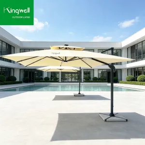 Latest Design Outdoor Umbrella Solar Power Light Heavy Duty Wind-Resistant Waterproof Garden Parasol Beach Pool Hotel Coffee