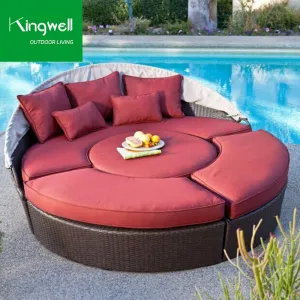 Longsen Outdoor Teak Contemporary Sofa Bed Set UV-Resistant PE Rattan Creative Lounge Furniture Sofa for Courtyard Beach Hotel