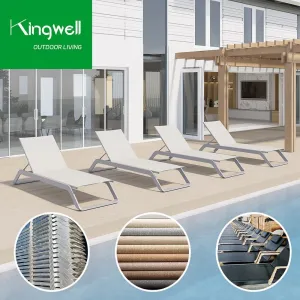 Luxury Aluminum Chaise Lounge Sunbed Stackable Outdoor Pool Beach Hotel Villa and Park Metal Material for Pool Sunbathing