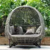 Luxury Aluminum Garden Furniture Round Sunbed with Rattan Wicker Lounger Day Bed and Apple Canopy-for Villas and Hotels