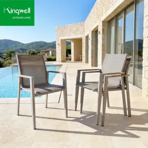 Luxury Commercial Outdoor Dining Furniture Aluminum Stackable Comfortable Textillin Garden Chairs for Restaurant Hotel