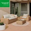 Luxury Garden Set Leisure PE Rattan Sofa Aluminum Frame Waterproof Fabric UV Resistant Portable Patio Lounge Outdoor Sofa