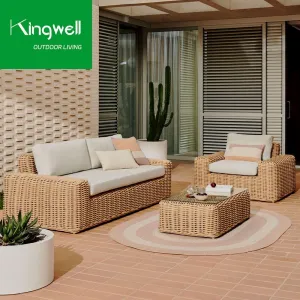 Luxury Garden Set Leisure PE Rattan Sofa Aluminum Frame Waterproof Fabric UV Resistant Portable Patio Lounge Outdoor Sofa