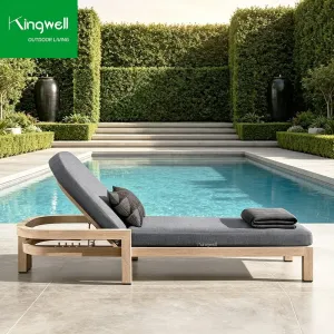 Luxury Hotel Leisure Outdoor Teak Chaise Lounge UV Resistant Waterproof Cushions Sun Loungers for Resort Beach Villa