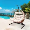 Luxury Leisure Outdoor Garden Patio Hanging Relax Seat Furniture Hotel Balcony Front Porch 2 Seater Double Rattan Swing Chair