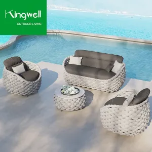 Luxury Modern Creative Soft Outdoor Furniture Aluminum Rope Woven Garden Sofa Set Waterproof Leisure Sofas for Balcony Patio