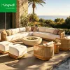 Luxury Modern Garden Furniture Outdoor Sofa Set Teak Wood Waterproof UV Resistant 6-Seater Teak Sofa for Home Garden Patio