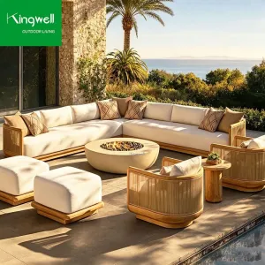 Luxury Modern Garden Furniture Outdoor Sofa Set Teak Wood Waterproof UV Resistant 6-Seater Teak Sofa for Home Garden Patio