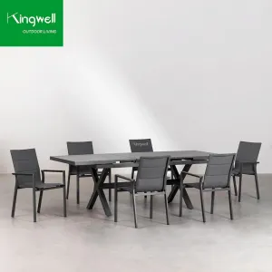 Luxury Modern Rectangle New Cast Aluminum Outdoor Furniture Set Patio Dining Table and 6 Seats Garden Furniture for Hotel Use