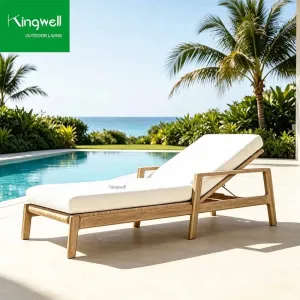 Luxury Modern Style Design UV Resistant Portable Outdoor Teak Wood Chaise Lounge Chair Cushions Included Garden Sun Lounger