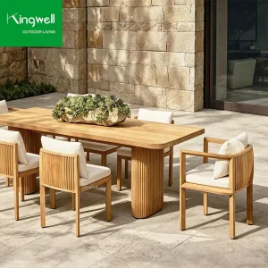 Luxury Modern Teak Outdoor Dining Table and Chair Set for 8 Chairs Waterproof UV-Resistant