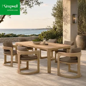 Luxury Modern Teak Outdoor Table Chair Set Comfortable Portable UV Weather Resistant Garden Dining Set for Hotel Courtyards