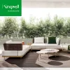 Luxury Modern Teak Wood Outdoor Sofa Sectional Set Rattan Bed Cushions UV Protection Waterproof for Hotel Park Dining Use