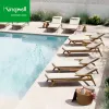 Luxury Outdoor Furniture Leisure Sun Lounger Teak Wood Modern Sunbed Wooden Stackable Chaise Lounge Chairs for Swimming Pool