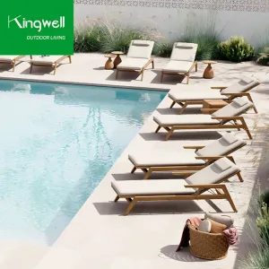Luxury Outdoor Furniture Leisure Sun Lounger Teak Wood Modern Sunbed Wooden Stackable Chaise Lounge Chairs for Swimming Pool