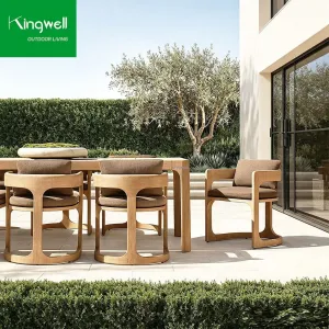 Luxury Solid Teak Wood Modern UV-Resistant Outdoor Indoor Dining Table Chair Set with 2-3 Year Warranty for Beach Hotels Villas
