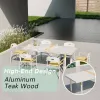 Luxury Stackable Patio 5 Piece Patio Aluminum Dining Set Furniture Outdoor Garden Teak Table and 6 Seater Chairs