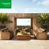 Luxury Teak Wood Modern Outdoor Sofa Set with Cushions Waterproof Rust-Proof for Courtyard Villa Gardens