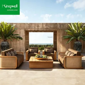 Luxury Teak Wood Modern Outdoor Sofa Set with Cushions Waterproof Rust-Proof for Courtyard Villa Gardens