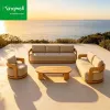 Luxury Teak Wood Patio Lounge Outdoor Sofa Waterproof Fabric Outdoor Furnitures for Garden Home Villas Resort