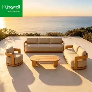 Luxury Teak Wood Patio Lounge Outdoor Sofa Waterproof Fabric Outdoor Furnitures for Garden Home Villas Resort