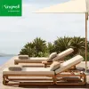 Minimalist Modern Outdoor Solid Teak Wood Sun Lounger UV Resistant Durable Patio Pool Lounge Bed for Hotels Villa Living Rooms