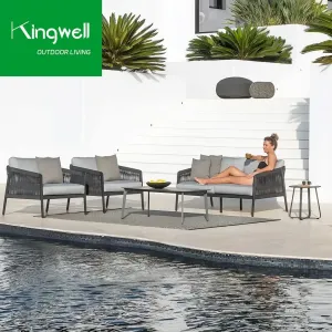 Modern Aluminium Rope Outdoor Sofa Sets Garden Set Cafe Furniture Metal Luxury Patio Furniture Sofa