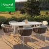 Modern Aluminum Outdoor Dining Sets for Hotel Villa Projects Durable Waterproof Patio Furniture Table and 6 Rattan Chairs