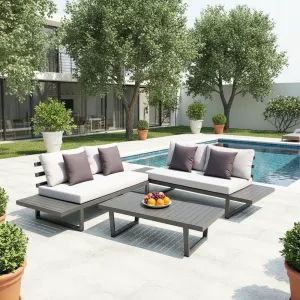 Modern Aluminum Outdoor Furniture Sets Comfortable Corner Patio L Shape Sofa Set for Courtyard Hotel Park