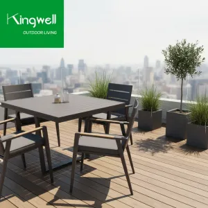 Modern Balcony Outdoor Furniture Dining Sets Wood Armchairs Black Extendable Table and Chairs Set for Hotel Villa Use