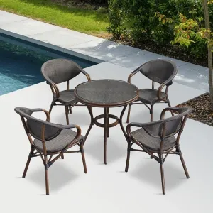 Modern Cheap Garden Restaurant Aluminum 5 Piece Dining Set Outdoor Patio Teslin Seating Cafe Bistro Round Table and 4 Chairs