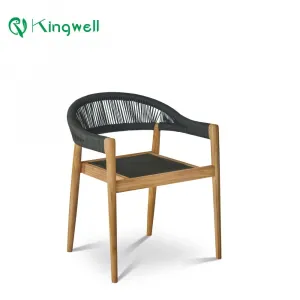 Modern Contemporary Design Teak Wood Rope Weaving Waterproof Portable Outdoor Dining Chair for Hotel and Garden Use