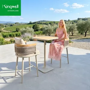 Modern Contemporary Outdoor Furniture Bar Stools Aluminum Rope Woven Patio Bar Hight Chairs and Table for Balcony Villas Cafe