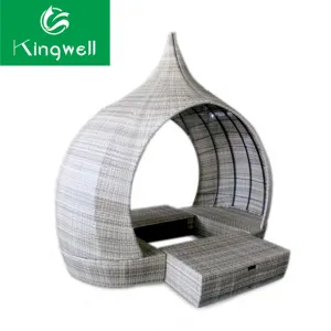Modern Design Apple Shape Lounge Day Bed Rattan Wicker Woven Outdoor Canopy Garden Furniture Set for Patio Park Gym Farmhouse