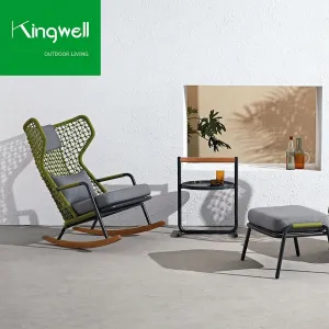 Modern Design Outdoor Hotel Metal Aluminum Cushion Patio Rocking Chairs Rope Garden Lounge Chair With Ottoman
