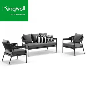 Modern Design Outdoor Patio Furniture Aluminum Metal Garden Sofa Couch Lounge with Woven Rope for Hotels