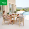 Modern Design Outdoor Teak Wood Dining Table UV-Resistant Waterproof with Chairs Cushion Garden Courtyard Villa Durable Exterior