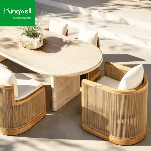 Modern Durable Teak Comfortable Garden Table Chair Furniture Patio Dining Set for Courtyard Hotel Restaurant Outdoor Use