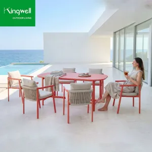 Modern Garden Furniture Aluminum Portable Weather UV Resistant Outdoor Dining Table 4 Chairs Set Stackable Hotel Courtyard Use