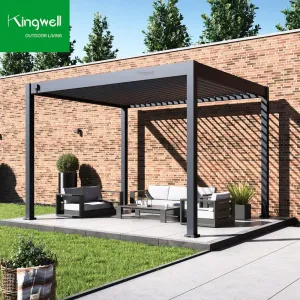 Modern Kingwell Outdoor Aluminum Square Permanent Gazebo Metal Frame Hardtop Waterproof Mosquito Net Privacy Canopy Pergola