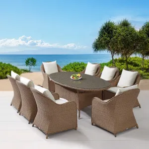 Modern Luxury Best Brown Garden Wicker Table 8 Seater Chairs Furniture Outdoor Patio Rattan Aluminum 9 Piece Dining Seating Set